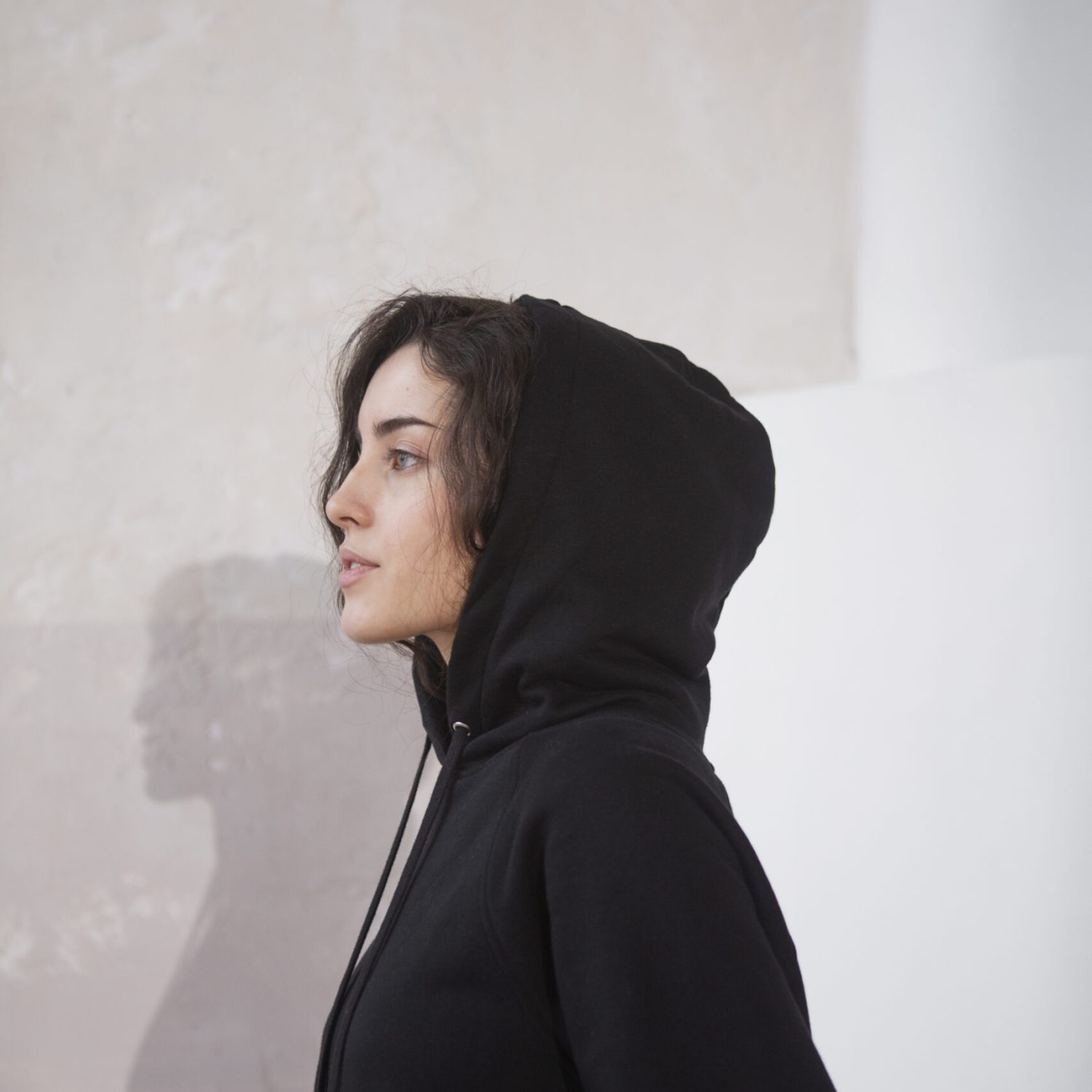 black hoodie woman