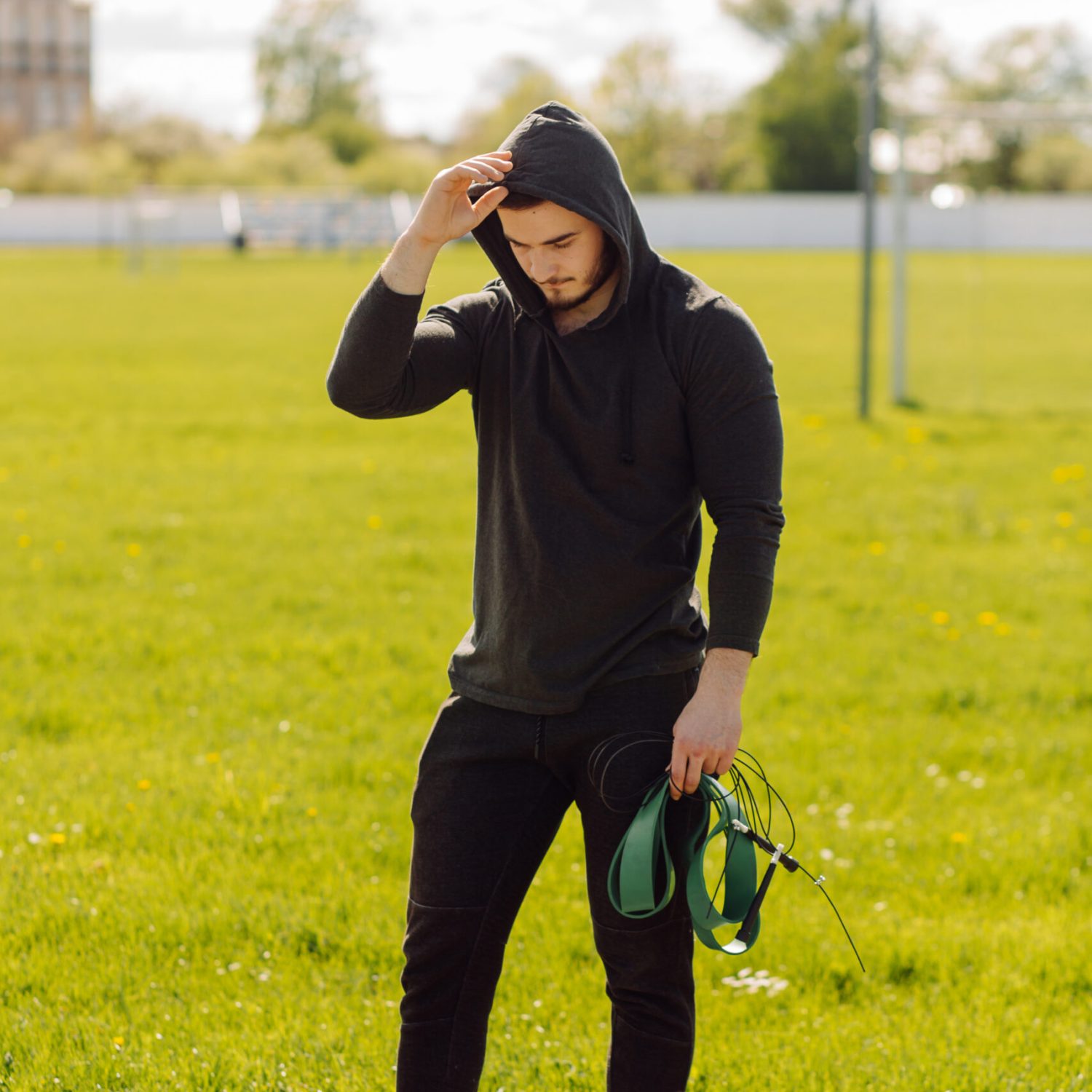 Male athlete doing fitness training. Workout outside the gym.